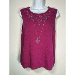 Oscar de la Renta Pink Silk Blend Sleeveless Embroidered Top Size Petite Large